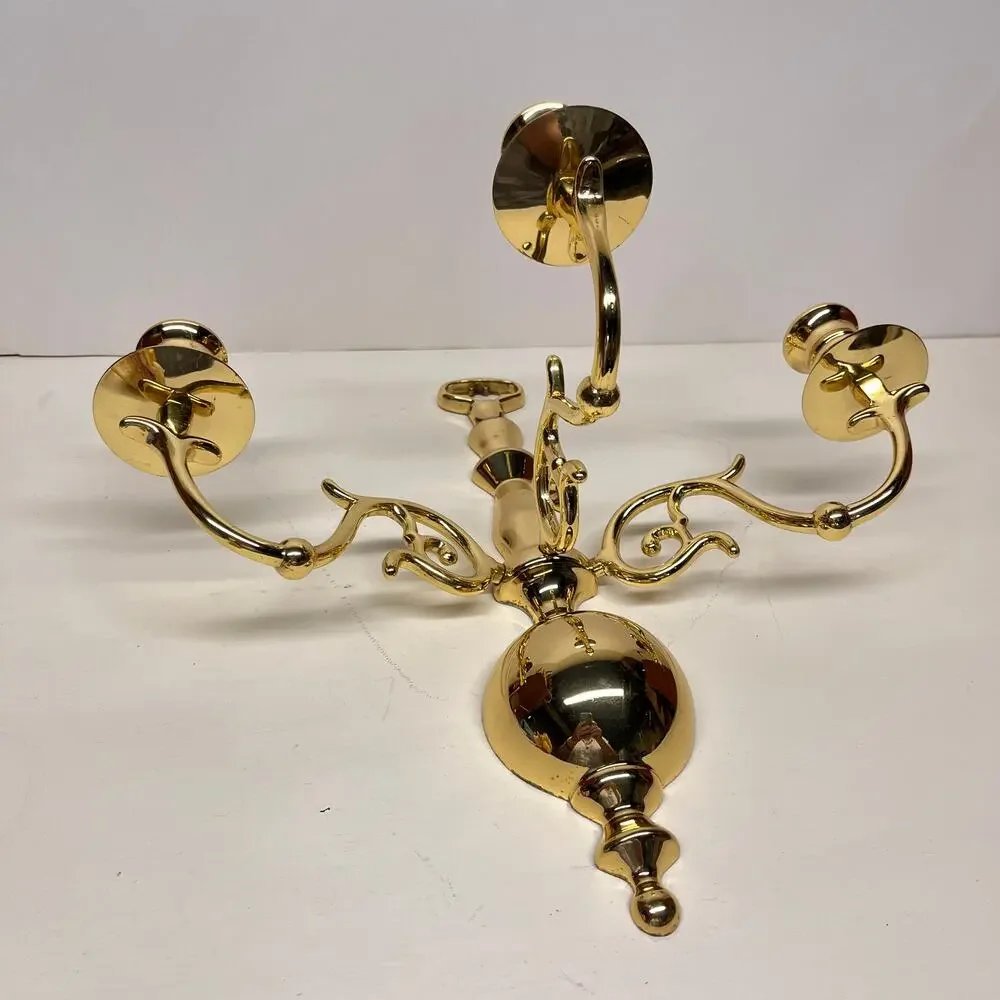 Three Arm Solid Brass Candle Holder Wall Sconce
